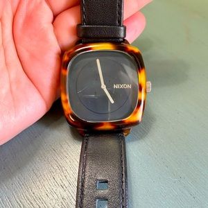 Nixon Men’s Black Leather and Tortoise Watch